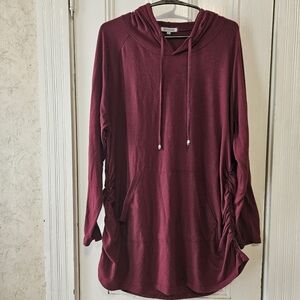 Maternity Burgundy Long Sleeve Ruched Hoodie Top XXL